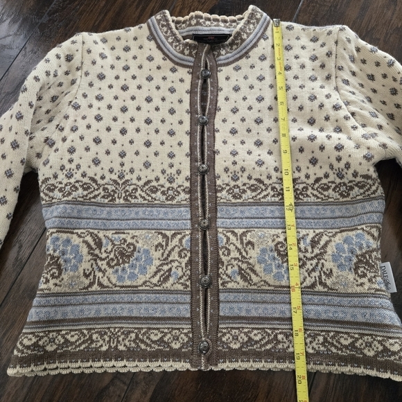 Dale of Norway 100% Wool Beige Blue Ivory Cream Brown Cardigan Sweater Small - Picture 11 of 12